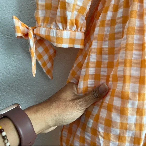 NEW Whistles Gingham Orange Check Shirred Midi Dress Size 6 Smocked - Picture 9 of 10
